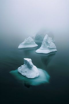 IJsbergen in de mist van fernlichtsicht