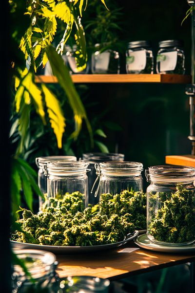 Kräuterschätze: Gläser voller Cannabis von Poster Art Shop