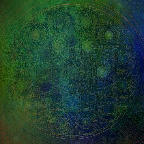 Mandala of circles in blue green by Rietje Bulthuis