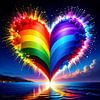 Cœur de la Pride : un feu d'artifice cosmique en rouge, orange, jaune, vert, bleu et violet entre vivacité extatique et réflexion silencieuse sur AidasignArt