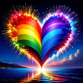 The heart of Pride: cosmic fireworks in red, orange, yellow, green, blue and violet between ecstatic liveliness and quiet reflection by AidasignArt
