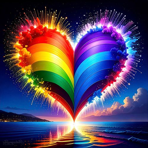 The heart of Pride: kosmisch vuurwerk in rood, oranje, geel, groen, blauw en violet tussen extatische levendigheid en stille reflectie