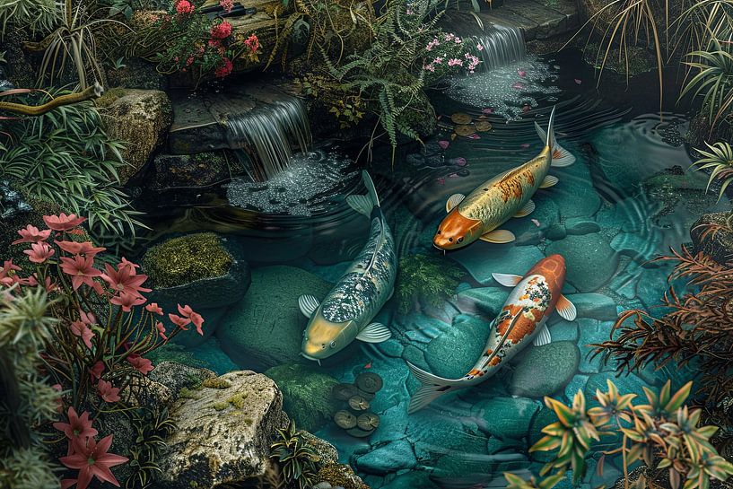 Koi Karpfen fischen in einem Teich von Egon Zitter