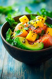 Frischer Lachs mit Mango und Avocado-Salat von Poster Art Shop