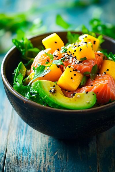Frischer Lachs mit Mango und Avocado-Salat von Poster Art Shop