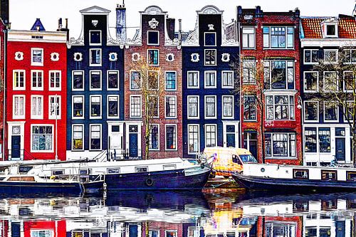 Huizen aan de Amstel Amsterdam met spiegelbeeld
