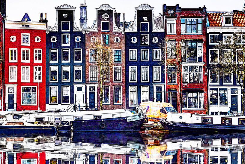 Häuser am Amstel Amsterdam mit Spiegelbild von Hendrik-Jan Kornelis