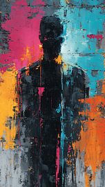 Expression urbaine déformée : portrait abstrait au style « dripping » empreint d'une énergie de rue intense et d'un impasto agressif sur Aden Pink Studio