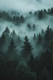 Mystischer Nebelwald in tiefem Grün von Dave Schloffi