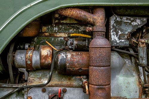 Detail van de motor van een oude tractor
