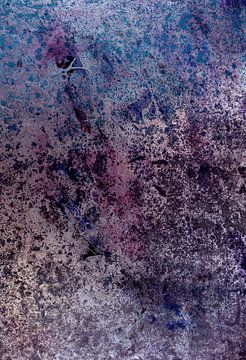 Minimalistische abstracte kunst in metallic blauw, paars en roestbruin van Dina Dankers