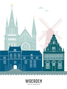 Skyline-Illustration Stadt Woerden in Farbe von Mevrouw Emmer