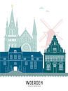 Skyline illustratie stad Woerden in kleur van Mevrouw Emmer thumbnail
