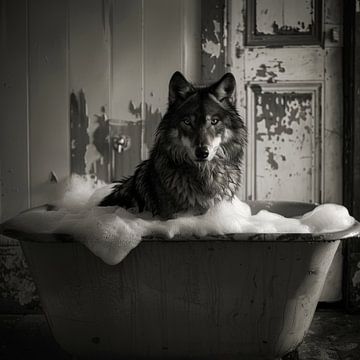 Wilde wolf in bad van Felix Brönnimann