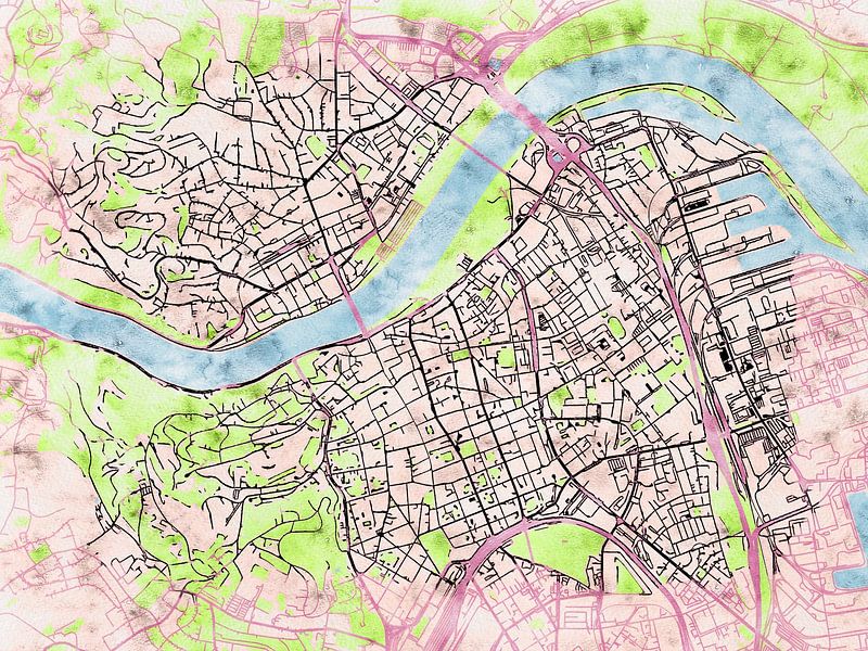Karte von Linz centrum im stil 'Soothing Spring' von Maporia
