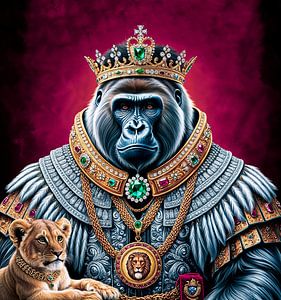 Le roi des gorilles avec son lionceau