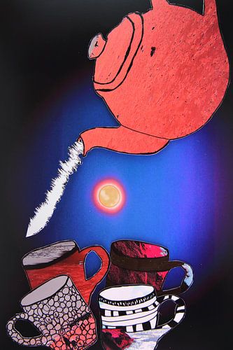 Theepot met mokken bij volle maan