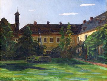 WILHELM TRÜBNER, Innenhof der Abtei Neuburg mit Springbrunnen, um 1913