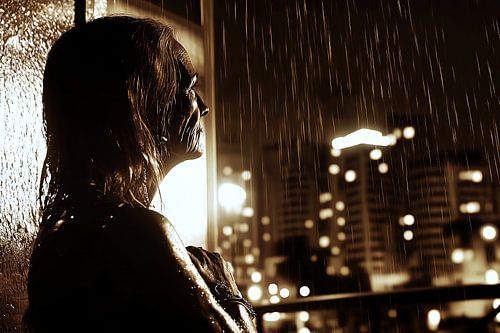 Eenzame vrouw in de regen