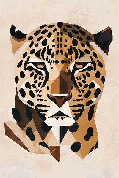 Moderner geometrischer Art Deco Leopardenkopf von Art & Soul Creations