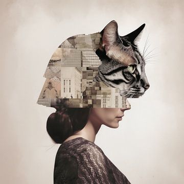 Katten vrouw collage van Vlindertuin Art
