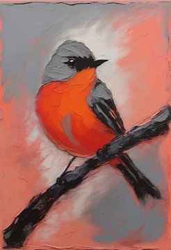 Abstraktes Rotkehlchen-Vogel-Portrait-Gemälde von MIROKKU