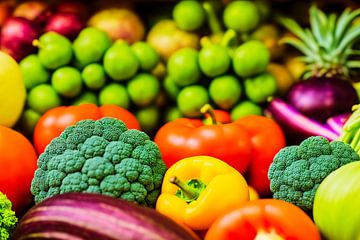 Colourful vegetable still life, AI-generated by Frank Heinz