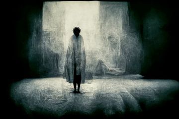 Jonge vrouw in een donkere kamer silhouet van Animaflora PicsStock