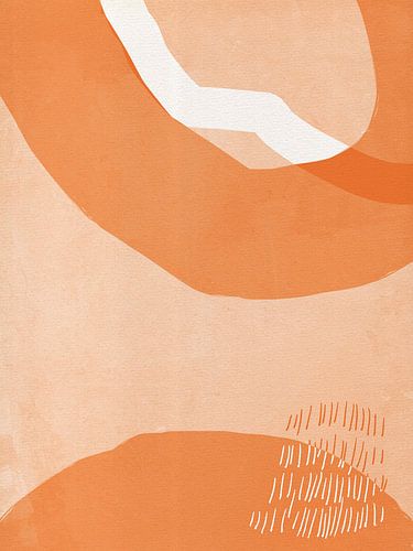 Abstracte vormen en lijnen in oranje, licht terracotta, perzik en wit nr. 3