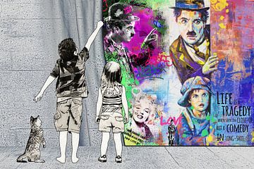 Banksy Gordijn Kinderen Pop Art Street Art Muurdecoratie Charlie Chapli van heroesberlin