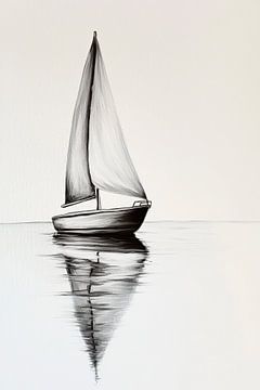 Zeilboot in minimalisme - zwart en wit van Poster Art Shop