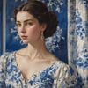 Een portret van een dame in een delfts blauw jurk van Jolique Arte
