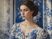Een portret van een dame in een delfts blauw jurk van Jolique Arte thumbnail