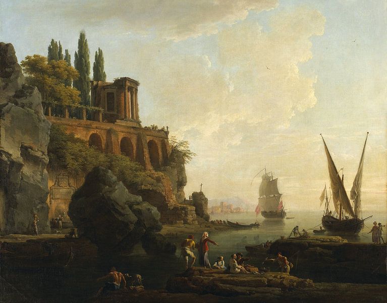 Paysage fantastique, scène portuaire italienne, Claude-Joseph Vernet par Des maîtres magistraux