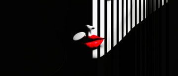 Lippen in licht en schaduw - Minimalistisch van Poster Art Shop