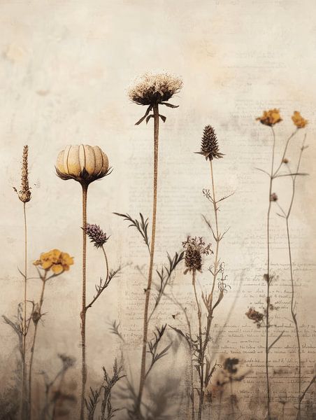 Collage vintage avec des fleurs par Japandi Art Studio