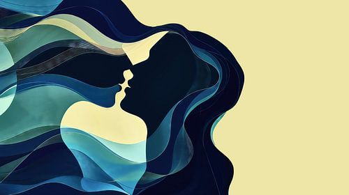 Kussilhouet met blauwe patronen