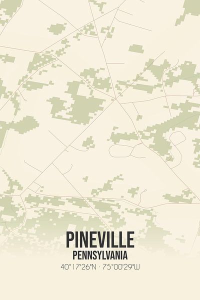 Vintage map of Pineville (Pennsylvania), USA. by Prints of Place