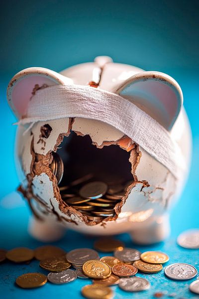 Kaputter Sparschwein mit Münzen von Poster Art Shop