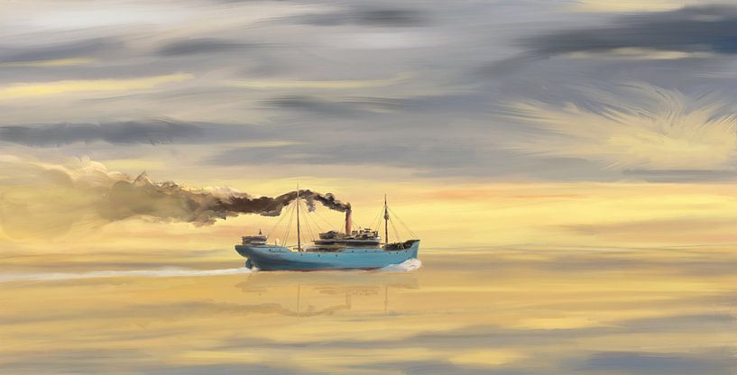 Dampfer-Frachter in Richtung Ozean von Jan Brons