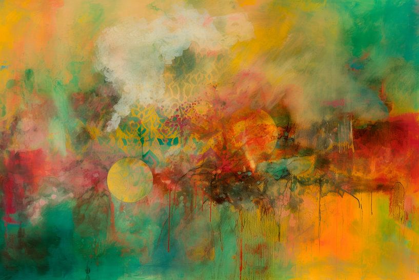 Abstract painting, yellow, green and orange by BowiScapes abstract and digital art