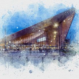 Watercolour of Rotterdam Central Station by Ton de Koning