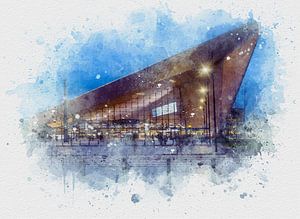 Aquarell des Rotterdamer Hauptbahnhofs