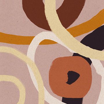 Modern abstract schilderij organische lijnen en vormen roze, goud, bruin van Dina Dankers