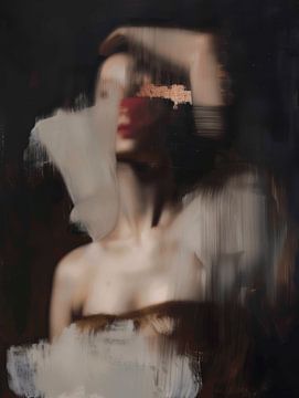 Modern en abstract portret in warme kleuren van Carla Van Iersel