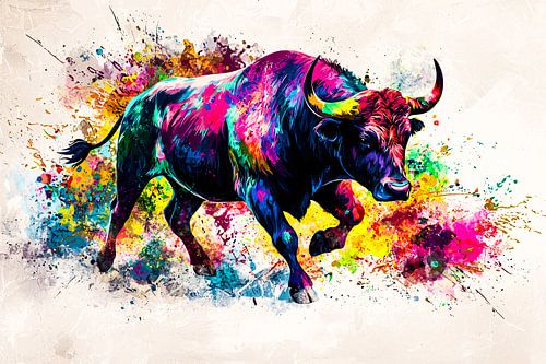 Kleurrijke stier met abstracte kunst
