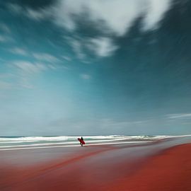 Surfers on a windy beach – Atlantic Ocean – France by Dirk Wüstenhagen
