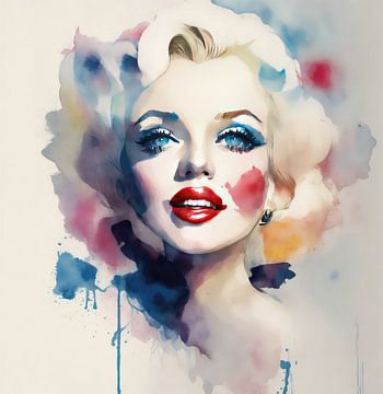 Marilyn Monroe abstract Aquarel. van Brian Morgan