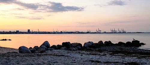 Aarhus strand, Denemarken ondergaandezon