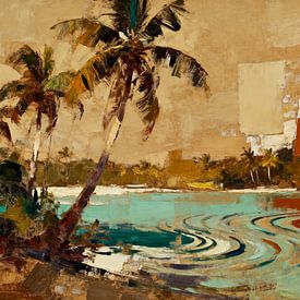 Surreale Palmen Oase Landschaftsmalerei Abstrakt Modern von FRESH Fine Art